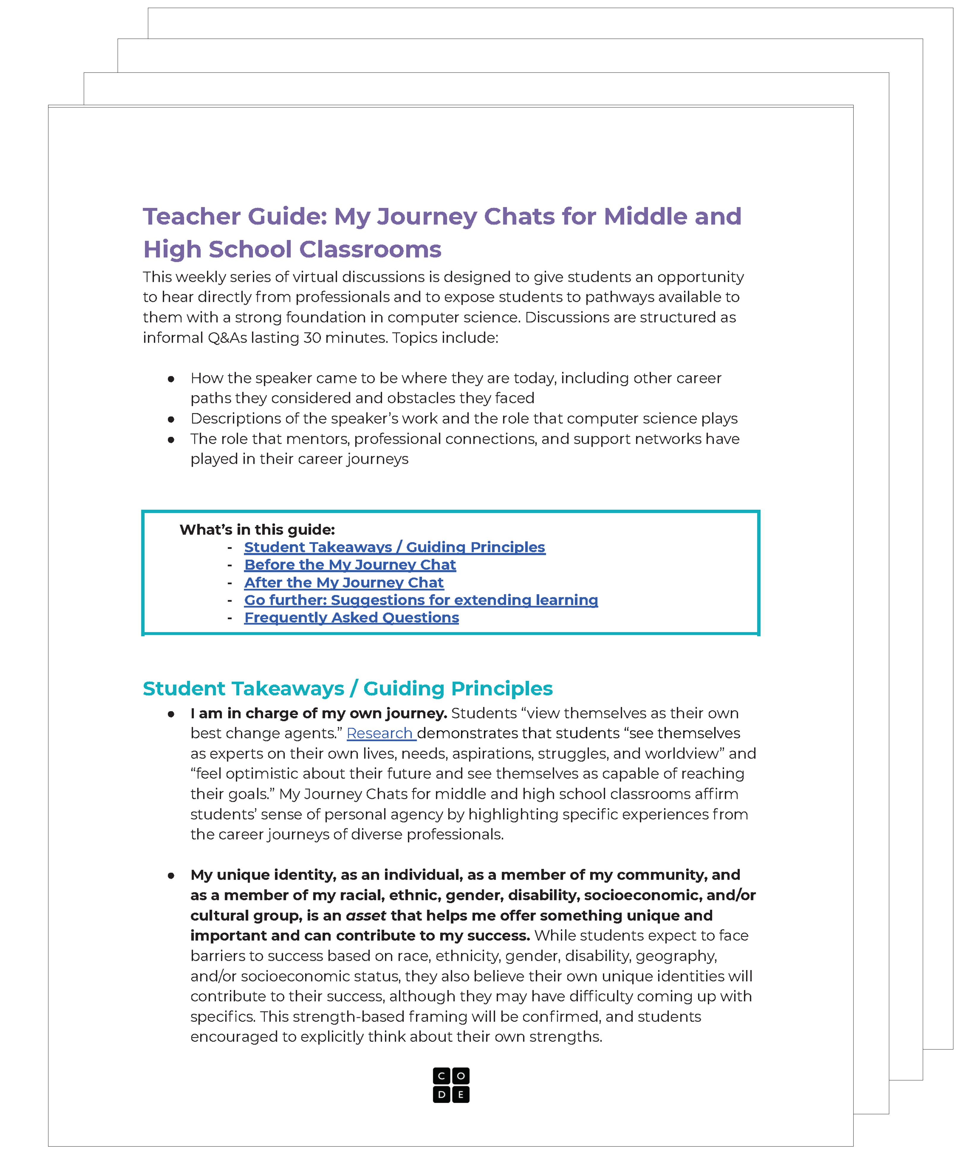 Teacher Guide: My Journey Chats for Middle and High School Classrooms